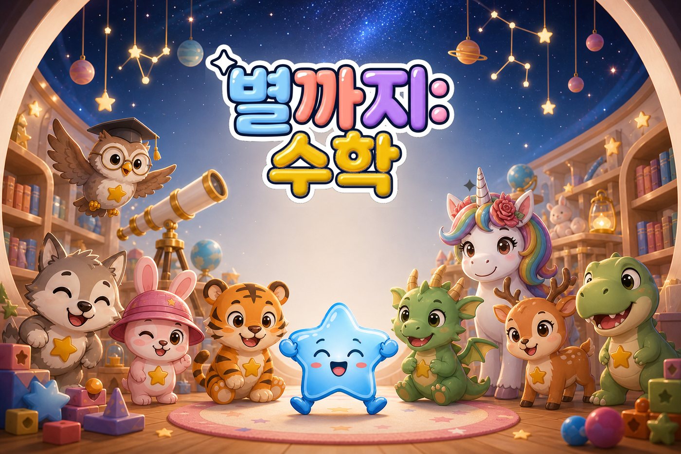 별까지: 수학 시작 화면 — 별이와 아홉 동물 친구들